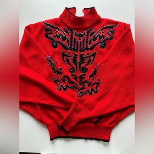 Collectors item. 80s rare Kansai Yamamoto red batwing wool sweater. Sz M